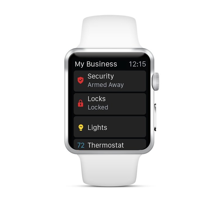 The alarm.com app on a smartwatch