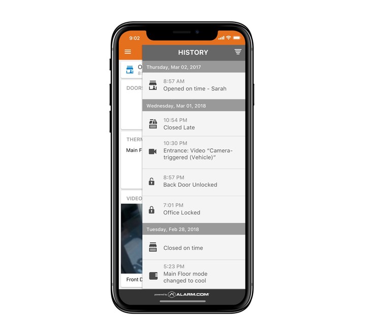 The alarm.com app on a phone