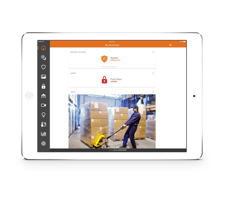 The alarm.com app on a tablet